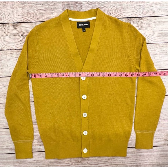 New Bonobos Mens Yellow Merino Wool Blend Cardigan Size Small - Picture 4 of 7